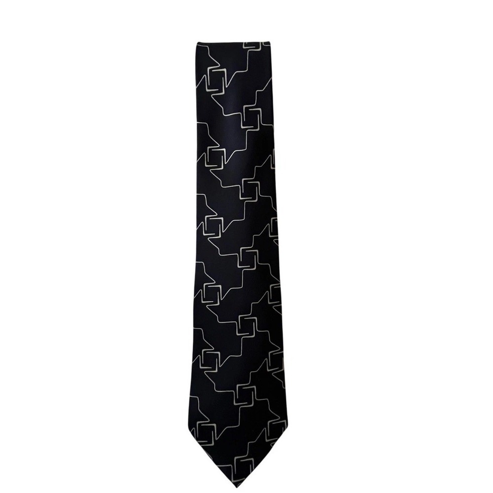 Giorgio Armani Silk Tie Navy Blue Geometric Interlocking Square Made in Italy